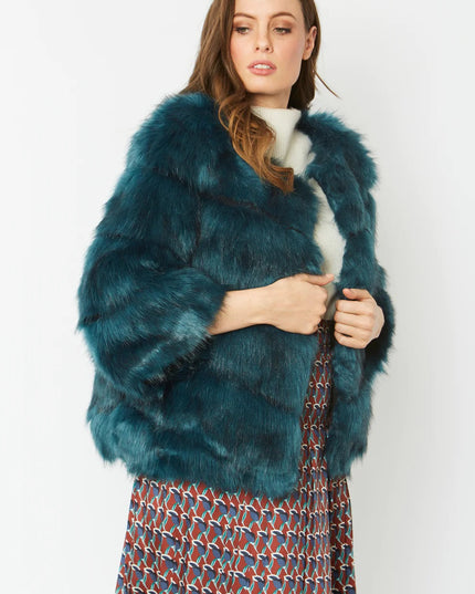 Teal Faux Fur Coat Uk 8-14 Size Ladies Long Coat