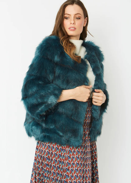 Teal Faux Fur Coat Uk 8-14 Size Ladies Long Coat