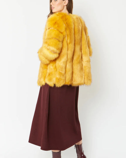 Yellow Faux Fur Coat UK 8-14 US 4-10 Winter Woman