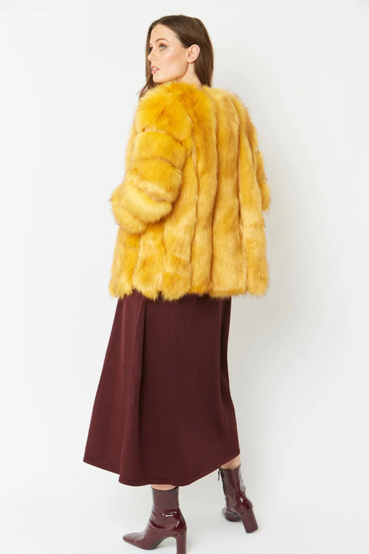 Yellow Faux Fur Coat UK 8-14 US 4-10 Winter Woman