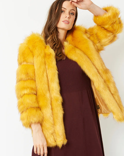 Yellow Faux Fur Coat UK 8-14 US 4-10 Winter Woman