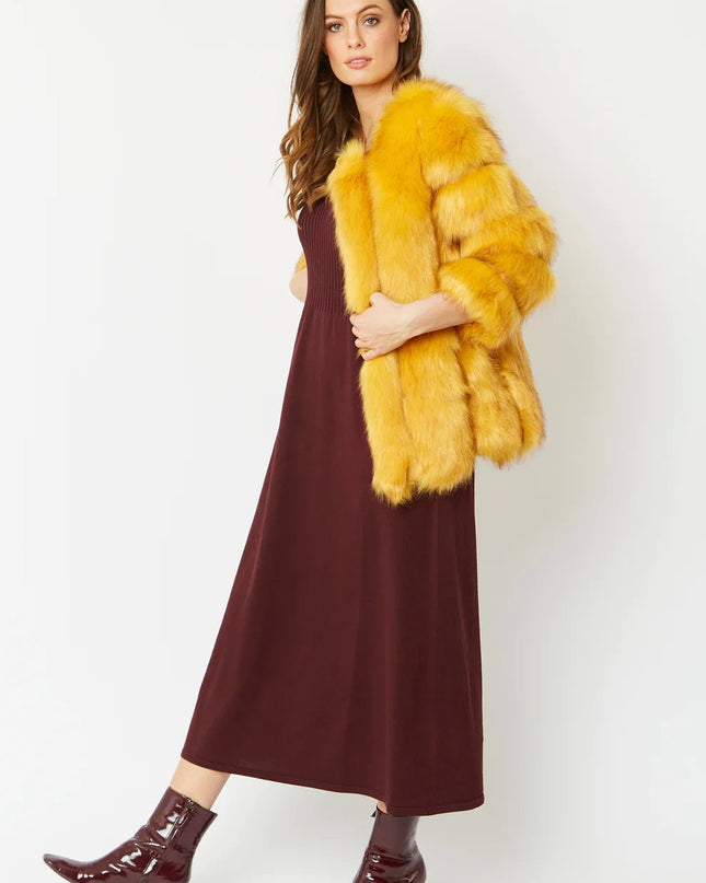 Yellow Faux Fur Coat UK 8-14 US 4-10 Winter Woman