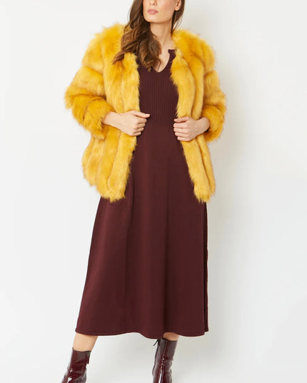 Yellow Faux Fur Coat UK 8-14 US 4-10 Winter Woman