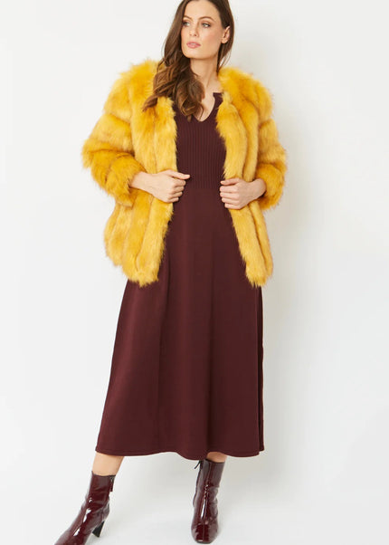 Yellow Faux Fur Coat UK 8-14 US 4-10 Winter Woman
