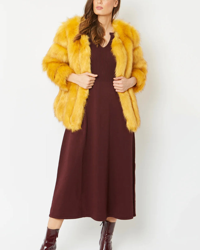 Yellow Faux Fur Coat UK 8-14 US 4-10 Winter Woman