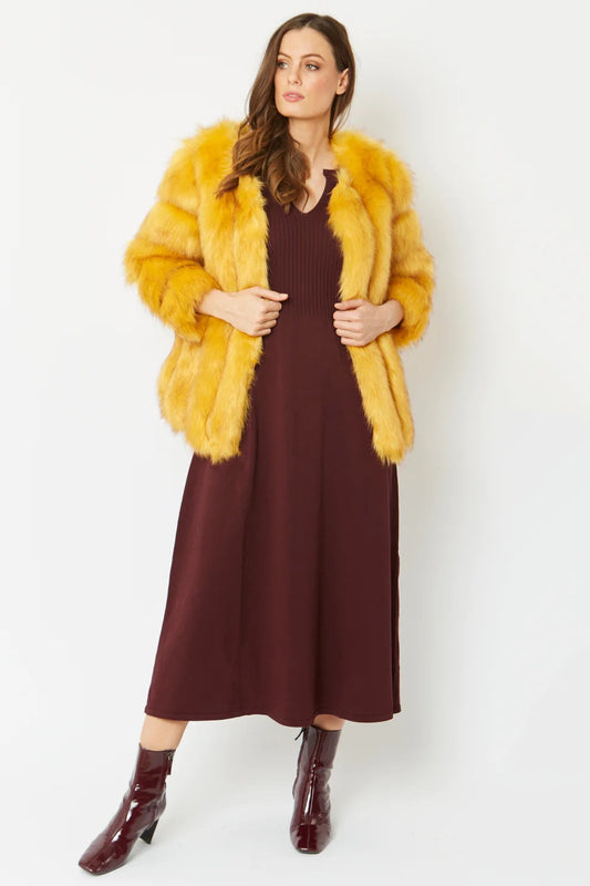 Yellow Faux Fur Coat UK 8-14 US 4-10 Winter Woman