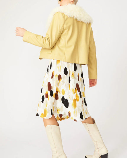 Yellow Faux Leather Jacket With Faux Shearling Collar