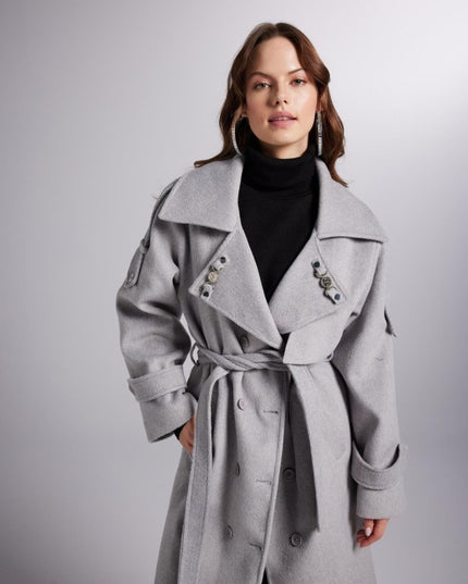 Accessorized Wool - Cashmere Maxi Coat – Woody Grey - Trench Coats - Buy Me Fur Ltd