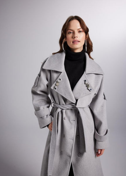 Accessorized Wool - Cashmere Maxi Coat – Woody Grey - Trench Coats - Buy Me Fur Ltd