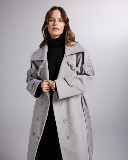 Accessorized Wool - Cashmere Maxi Coat – Woody Grey - Trench Coats - Buy Me Fur Ltd