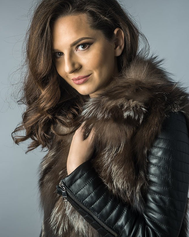 Arctic Fox Fur Brown Leather Jacket - Genuine Lamb Nappa Coat - Fur Jackets - Buy Me Fur Ltd