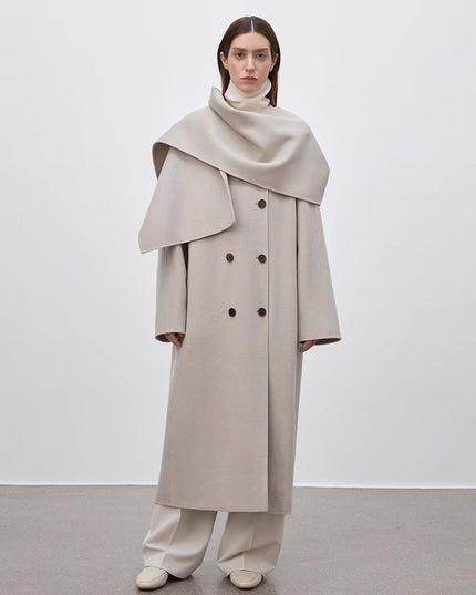 "Assassin's Creed" removable scarf collar, woolen coat for women, autumn and winter coat - Wool Coat - Firelady Fur