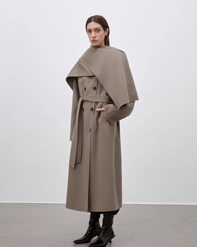 "Assassin's Creed" removable scarf collar, woolen coat for women, autumn and winter coat - Wool Coat - Firelady Fur