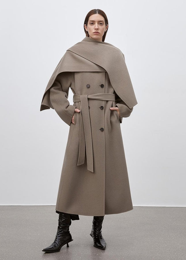 "Assassin's Creed" removable scarf collar, woolen coat for women, autumn and winter coat - Wool Coat - Firelady Fur