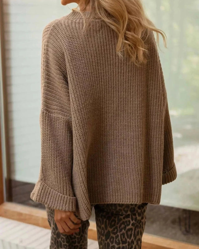 Asymmetrical Button Detail Sweater - Trendsi