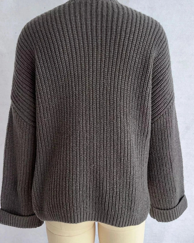 Asymmetrical Button Detail Sweater - Trendsi