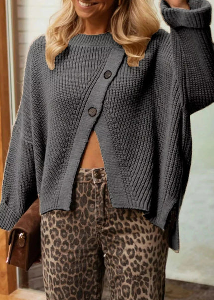 Asymmetrical Button Detail Sweater - Trendsi