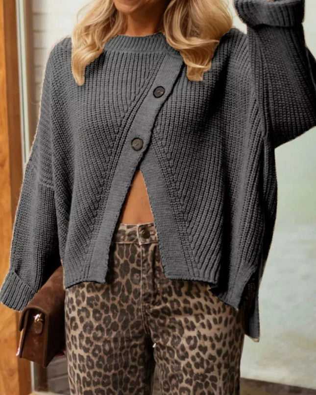 Asymmetrical Button Detail Sweater - Trendsi