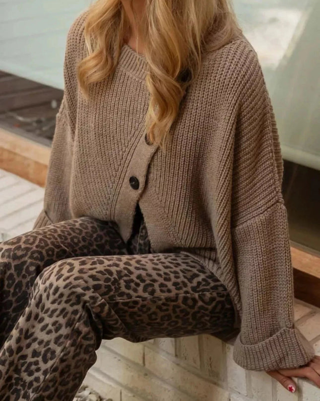 Asymmetrical Button Detail Sweater - Trendsi
