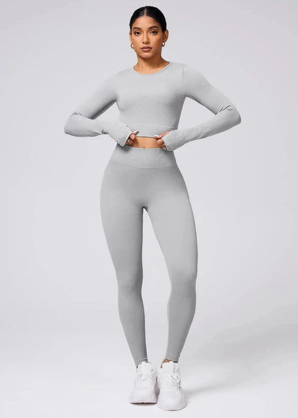 Back Crisscross Round Neck Long Sleeve Top and Leggings Active Set - Trendsi