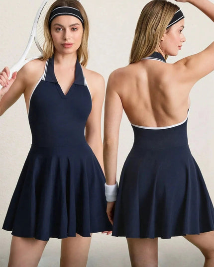 Backless Halter Neck Active Dress - Trendsi