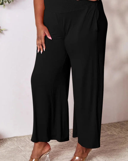Basic Bae Full Size Smocked Wide Waistband Wide Leg Pants - Trendsi