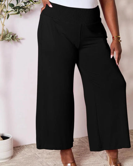Basic Bae Full Size Smocked Wide Waistband Wide Leg Pants - Trendsi