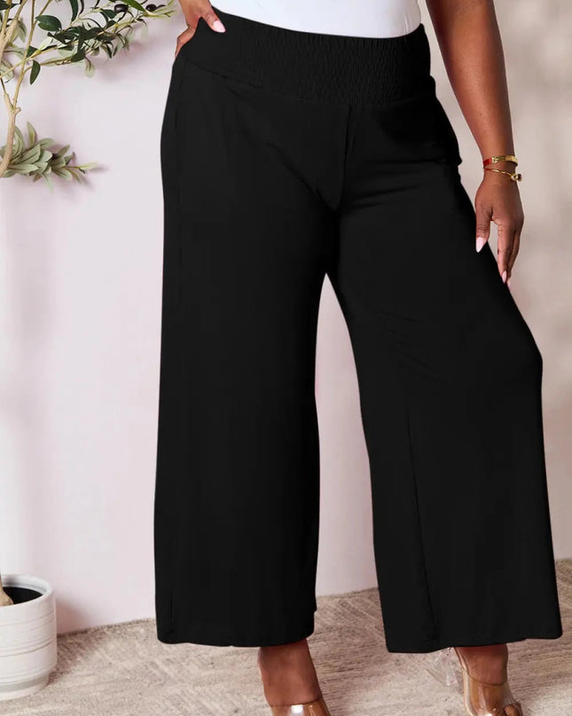 Basic Bae Full Size Smocked Wide Waistband Wide Leg Pants - Trendsi