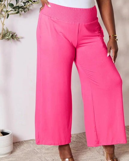Basic Bae Full Size Smocked Wide Waistband Wide Leg Pants - Trendsi