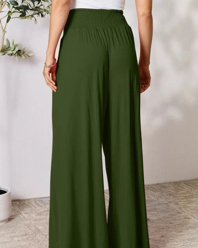 Basic Bae Full Size Smocked Wide Waistband Wide Leg Pants - Trendsi