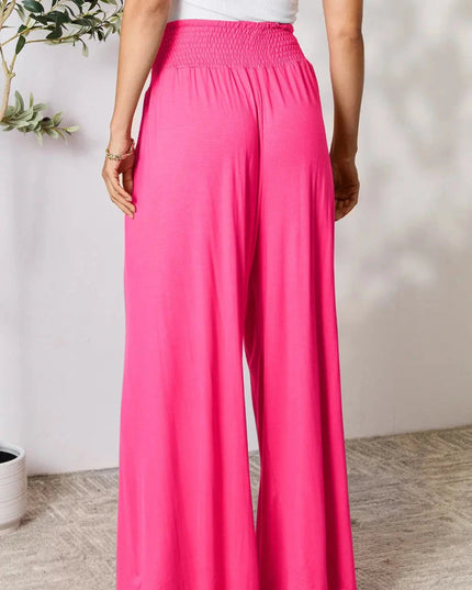 Basic Bae Full Size Smocked Wide Waistband Wide Leg Pants - Trendsi