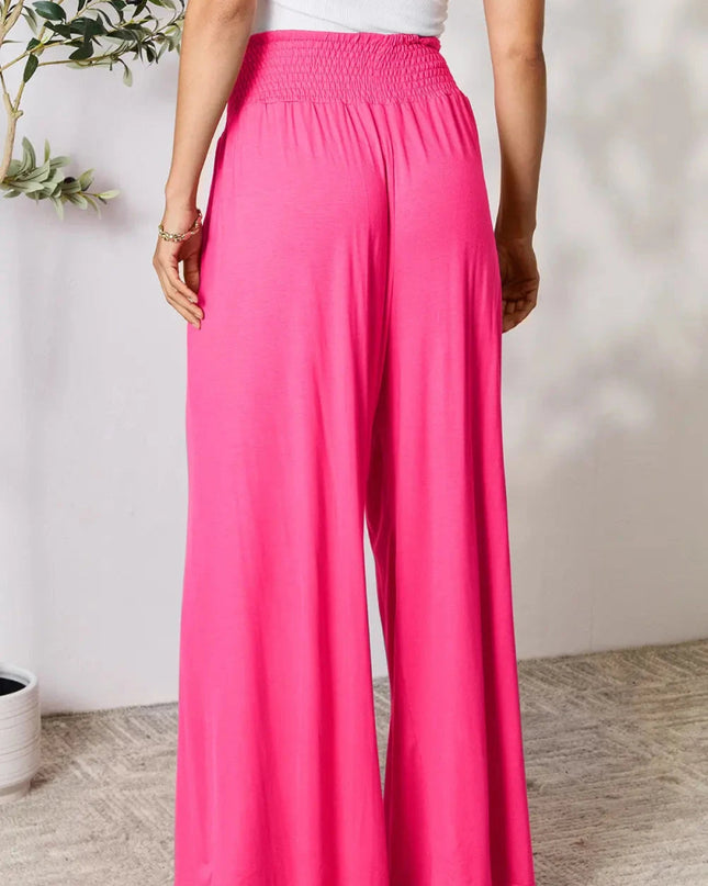Basic Bae Full Size Smocked Wide Waistband Wide Leg Pants - Trendsi