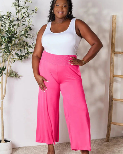 Basic Bae Full Size Smocked Wide Waistband Wide Leg Pants - Trendsi