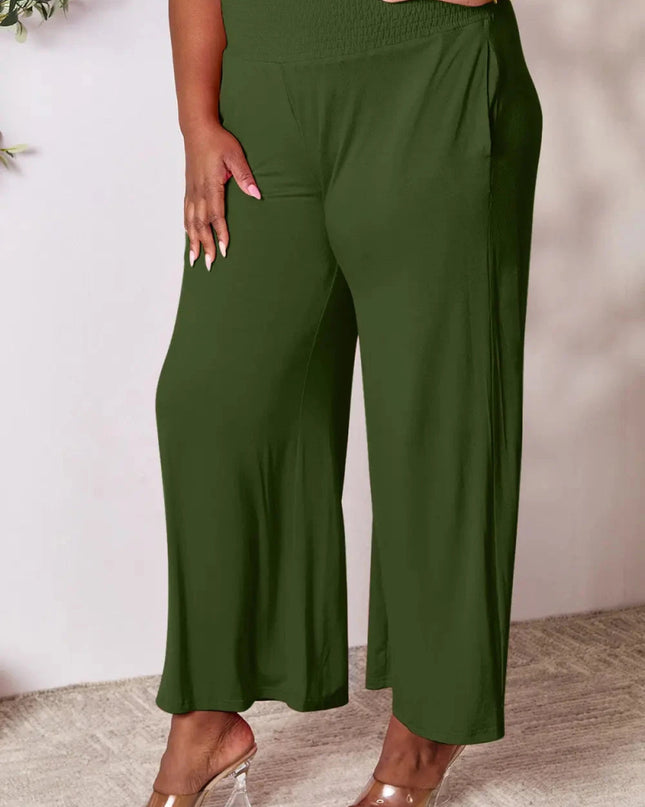 Basic Bae Full Size Smocked Wide Waistband Wide Leg Pants - Trendsi