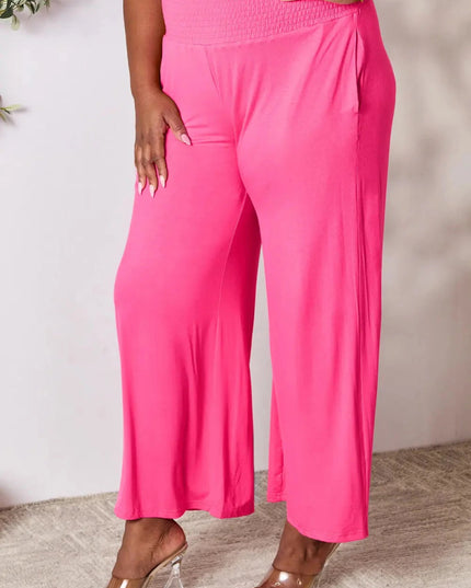 Basic Bae Full Size Smocked Wide Waistband Wide Leg Pants - Trendsi