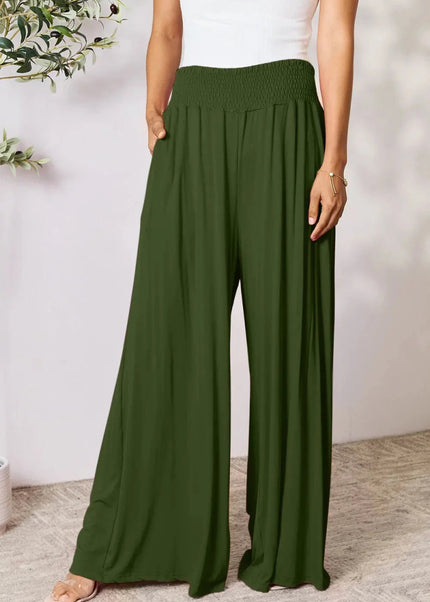 Basic Bae Full Size Smocked Wide Waistband Wide Leg Pants - Trendsi