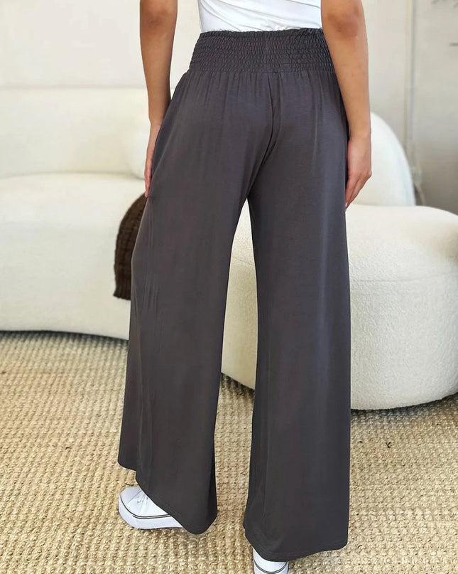 Basic Bae Full Size Smocked Wide Waistband Wide Leg Pants - Trendsi