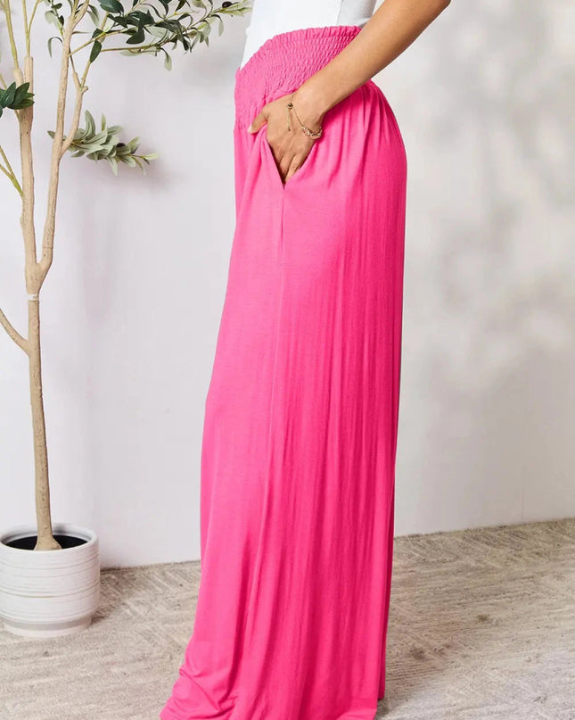 Basic Bae Full Size Smocked Wide Waistband Wide Leg Pants - Trendsi