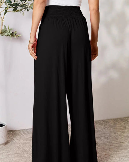 Basic Bae Full Size Smocked Wide Waistband Wide Leg Pants - Trendsi