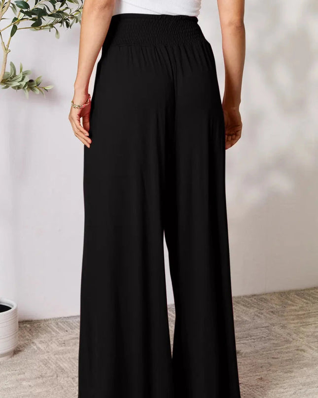 Basic Bae Full Size Smocked Wide Waistband Wide Leg Pants - Trendsi