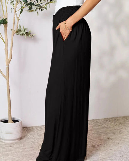 Basic Bae Full Size Smocked Wide Waistband Wide Leg Pants - Trendsi