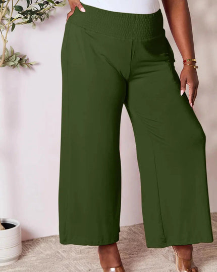Basic Bae Full Size Smocked Wide Waistband Wide Leg Pants - Trendsi