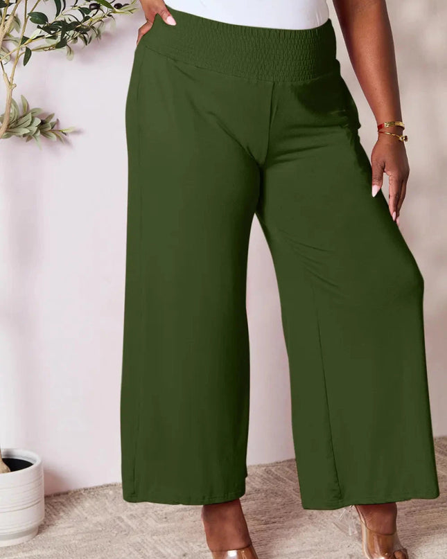 Basic Bae Full Size Smocked Wide Waistband Wide Leg Pants - Trendsi