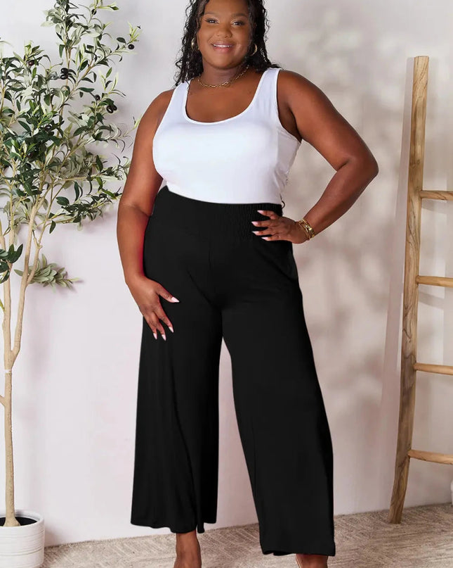Basic Bae Full Size Smocked Wide Waistband Wide Leg Pants - Trendsi