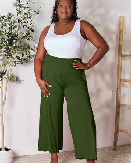 Basic Bae Full Size Smocked Wide Waistband Wide Leg Pants - Trendsi