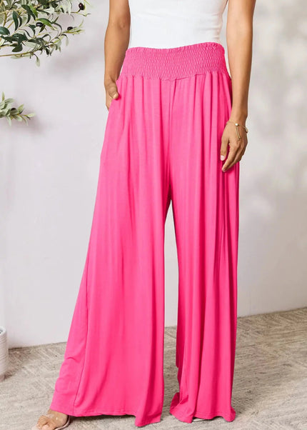 Basic Bae Full Size Smocked Wide Waistband Wide Leg Pants - Trendsi