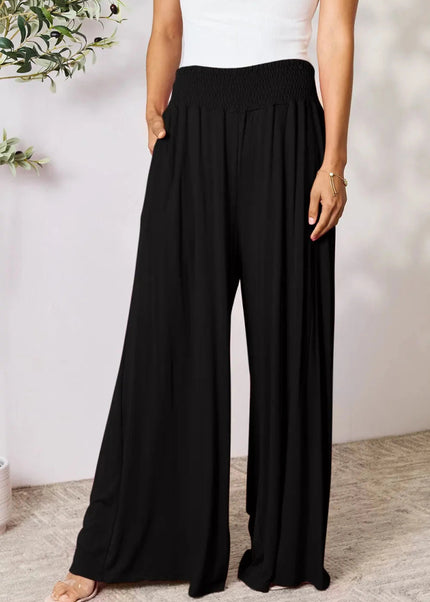 Basic Bae Full Size Smocked Wide Waistband Wide Leg Pants - Trendsi
