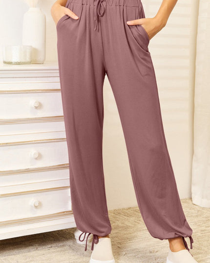 Basic Bae Full Size Soft Rayon Drawstring Waist Pants with Pockets - Trendsi