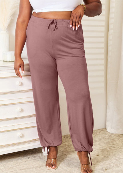 Basic Bae Full Size Soft Rayon Drawstring Waist Pants with Pockets - Trendsi