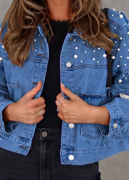 Bead Detail Denim Jacket - Trendsi